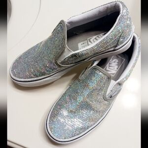 Vans Silver Sequin Slip-On Sneakers Size 7. NWOT